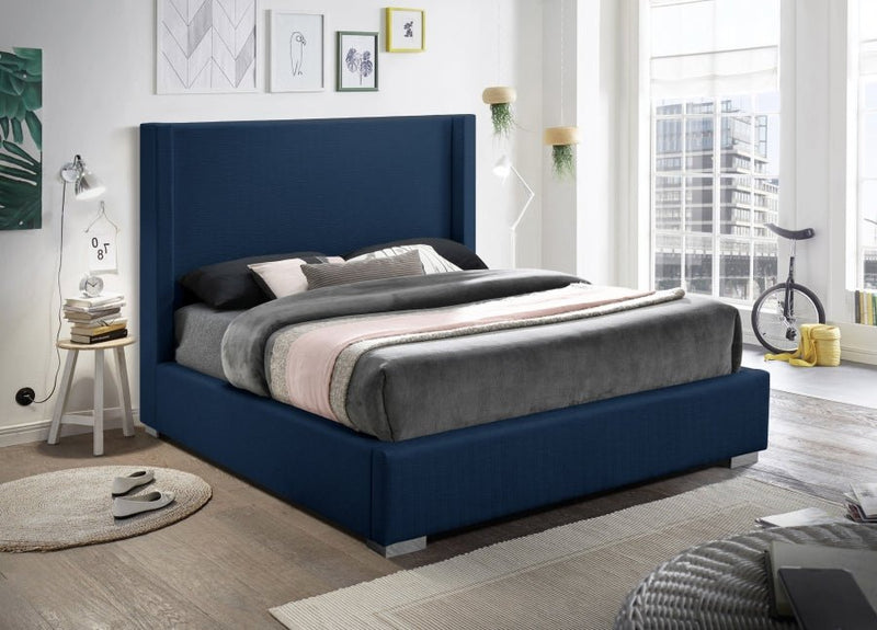 Royce Linen Textured Queen Bed (3 Boxes) Blue - Gate FurnitureQueen Bed