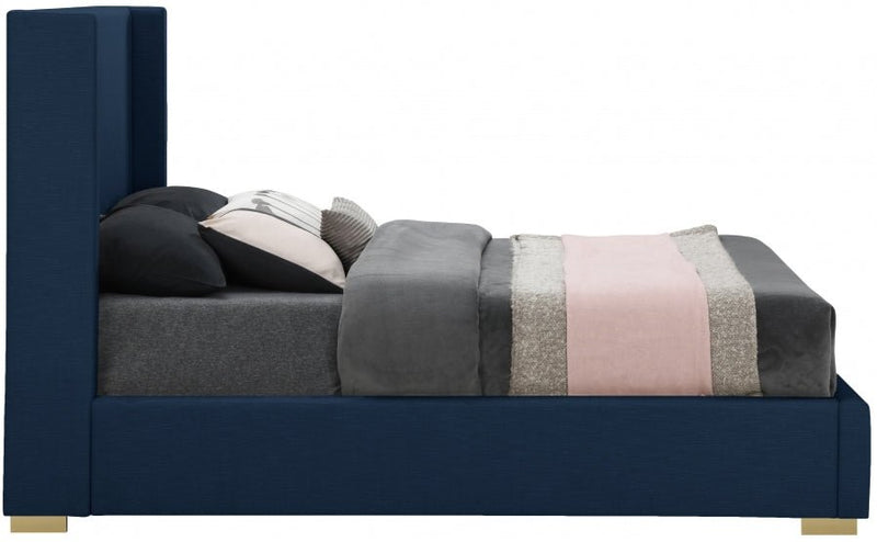 Royce Linen Textured Queen Bed (3 Boxes) Blue - Gate FurnitureQueen Bed