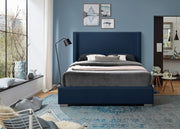 Royce Linen Textured Queen Bed (3 Boxes) Blue - Gate FurnitureQueen Bed