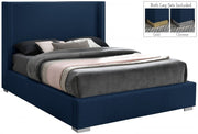 Royce Linen Textured Queen Bed (3 Boxes) Blue - Gate FurnitureQueen Bed