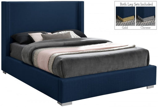 Royce Linen Textured Queen Bed (3 Boxes) Blue - Gate FurnitureQueen Bed