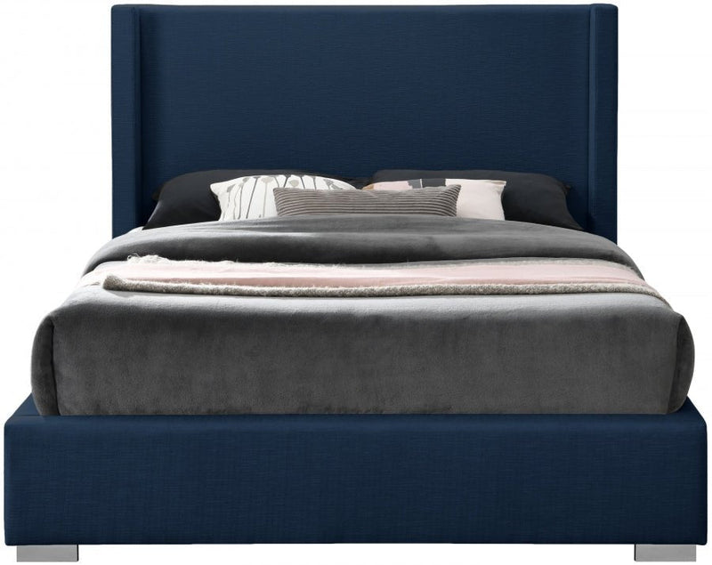 Royce Linen Textured Queen Bed (3 Boxes) Blue - Gate FurnitureQueen Bed