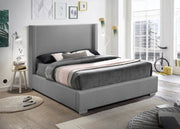 Royce Linen Textured Queen Bed (3 Boxes) Grey - Gate FurnitureQueen Bed