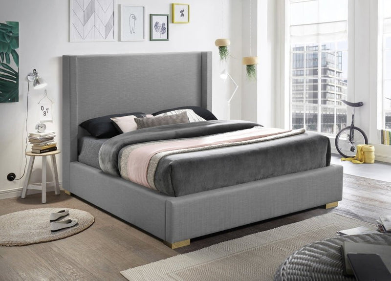 Royce Linen Textured Queen Bed (3 Boxes) Grey - Gate FurnitureQueen Bed