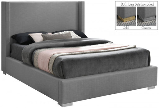 Royce Linen Textured Queen Bed (3 Boxes) Grey - Gate FurnitureQueen Bed