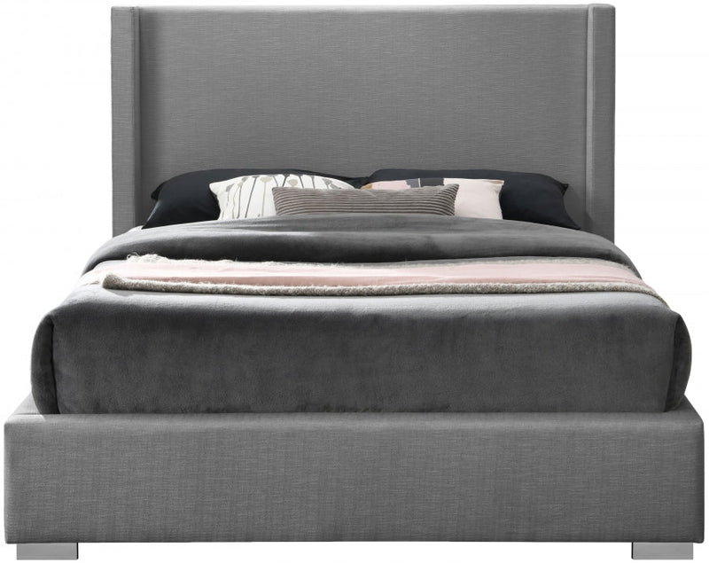 Royce Linen Textured Queen Bed (3 Boxes) Grey - Gate FurnitureQueen Bed