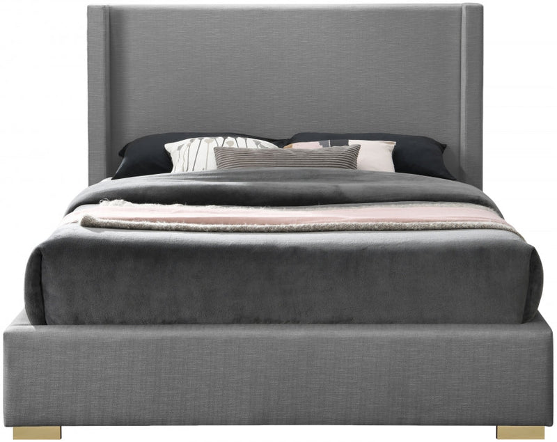 Royce Linen Textured Queen Bed (3 Boxes) Grey - Gate FurnitureQueen Bed