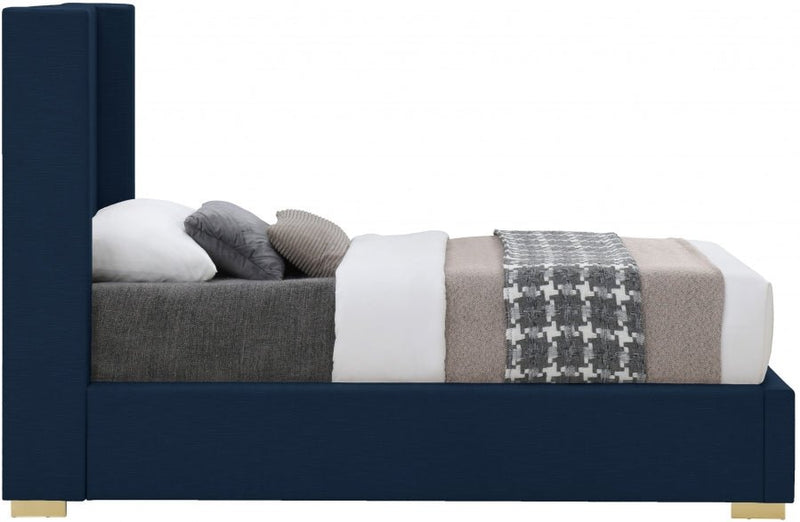 Royce Linen Textured Twin Bed (3 Boxes) Blue - Gate FurnitureTwin Bed