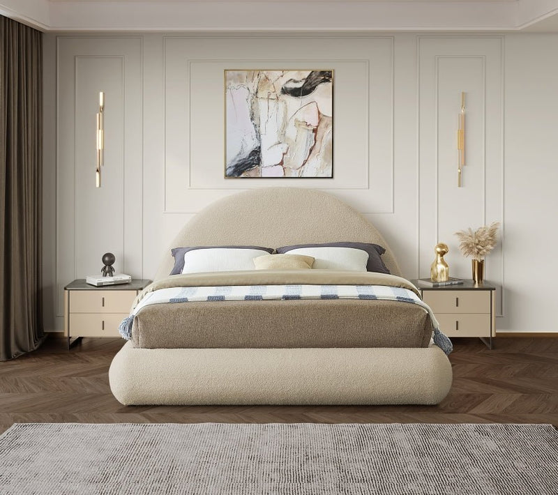 Rudy Teddy Fabric Queen Bed Beige - Gate FurnitureQueen Bed