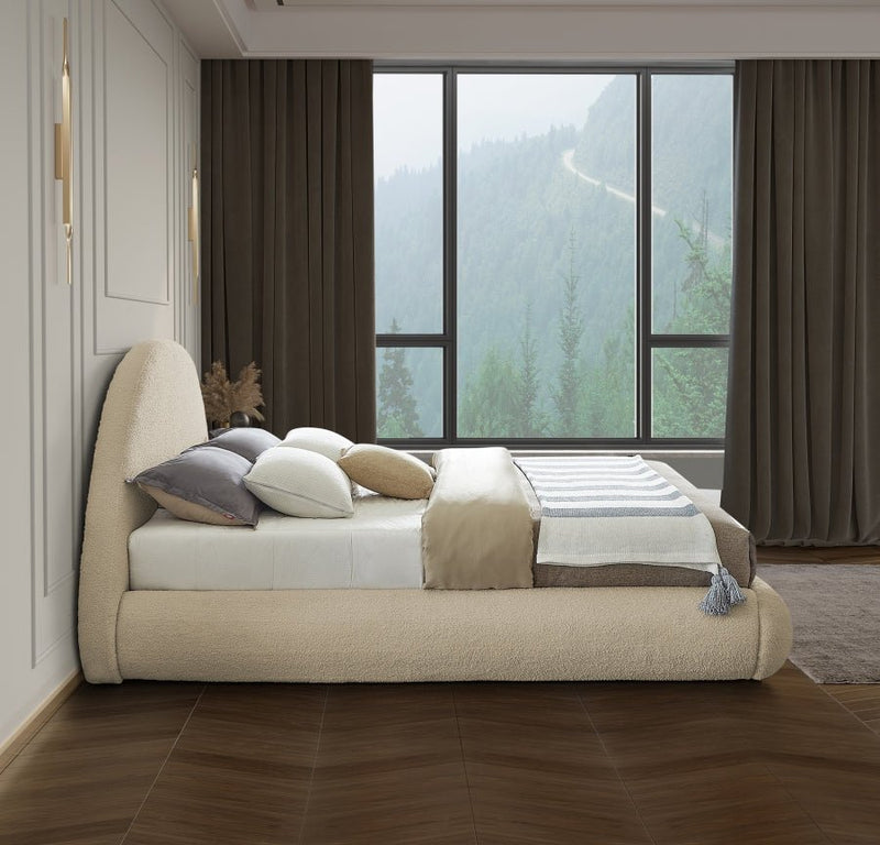 Rudy Teddy Fabric Queen Bed Beige - Gate FurnitureQueen Bed