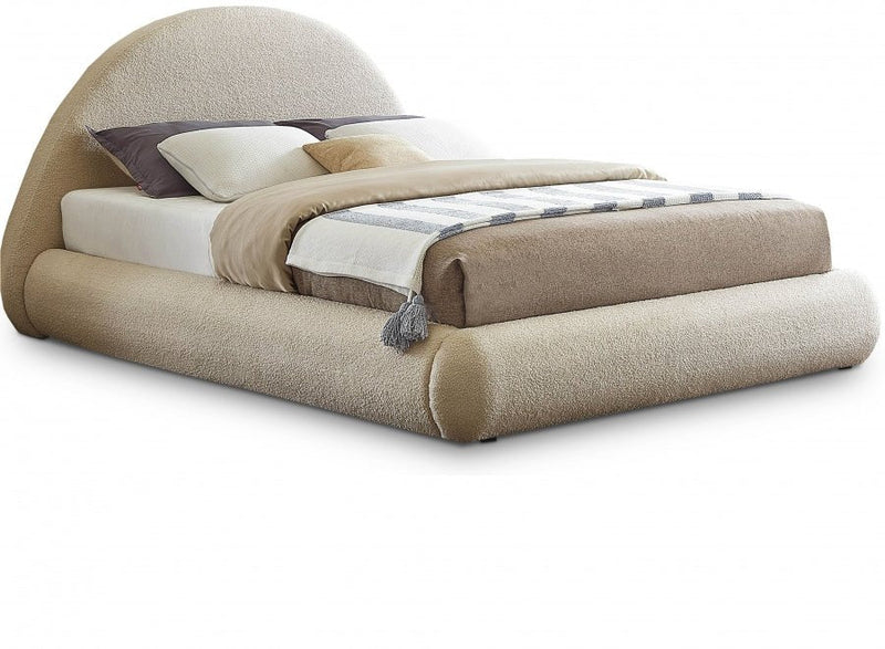 Rudy Teddy Fabric Queen Bed Beige - Gate FurnitureQueen Bed