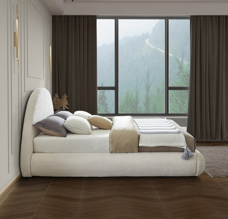 Rudy Teddy Fabric Queen Bed Cream - Gate FurnitureQueen Bed