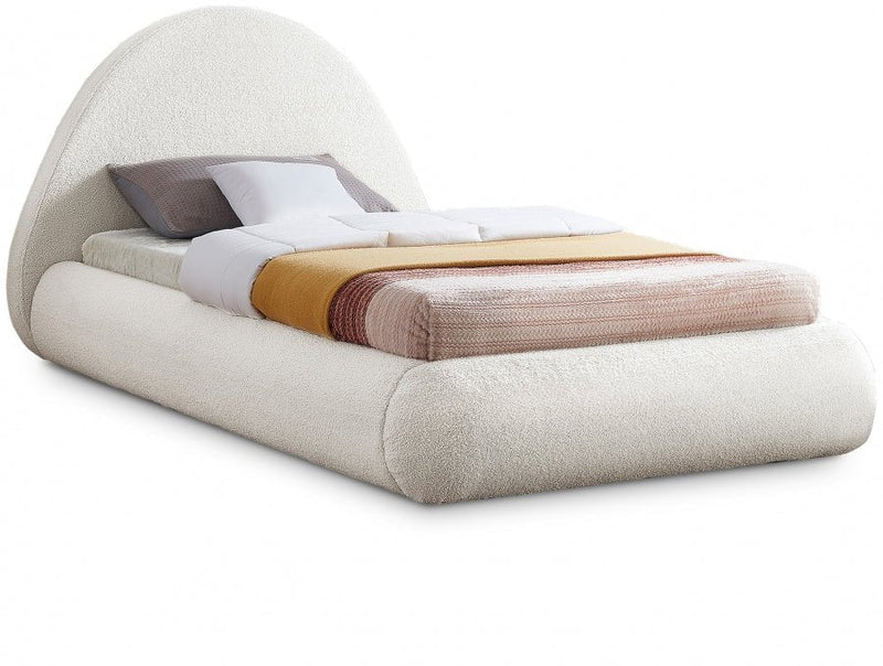 Rudy Teddy Fabric Twin Bed Cream - Gate FurnitureTwin Bed