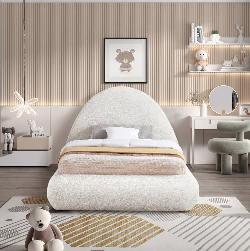 Rudy Teddy Fabric Twin Bed Cream - Gate FurnitureTwin Bed