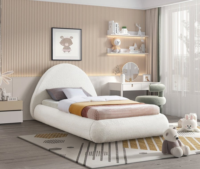 Rudy Teddy Fabric Twin Bed Cream - Gate FurnitureTwin Bed