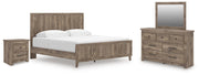 Rusticott King Panel Bed with Mirrored Dresser and Nightstand in Brown - PKG023697