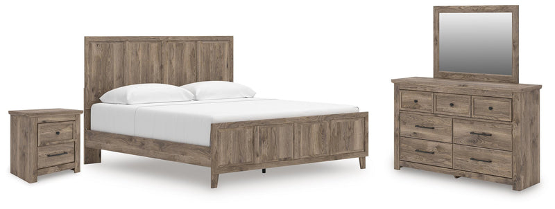 Rusticott King Panel Bed with Mirrored Dresser and Nightstand in Brown - PKG023697