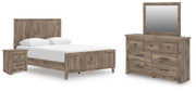 Rusticott Queen Panel Bed with Mirrored Dresser and Nightstand in Brown - PKG023692