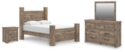 Rusticott Queen Poster Bed, Dresser, Mirror and Nightstand - PCB2260B13