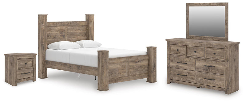 Rusticott Queen Poster Bed, Dresser, Mirror and Nightstand - PCB2260B13
