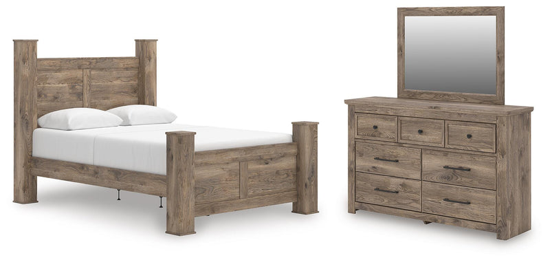Rusticott Queen Poster Bed with Mirrored Dresser in Brown - PKG023701