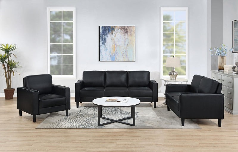 Ruth Black Upholstered Track Arm Living Room Set