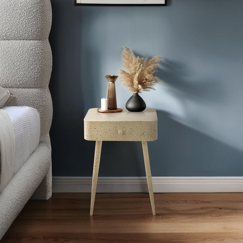 Rylan Terrazzo Pattern Iron Nightstand in Beige - 342Beige