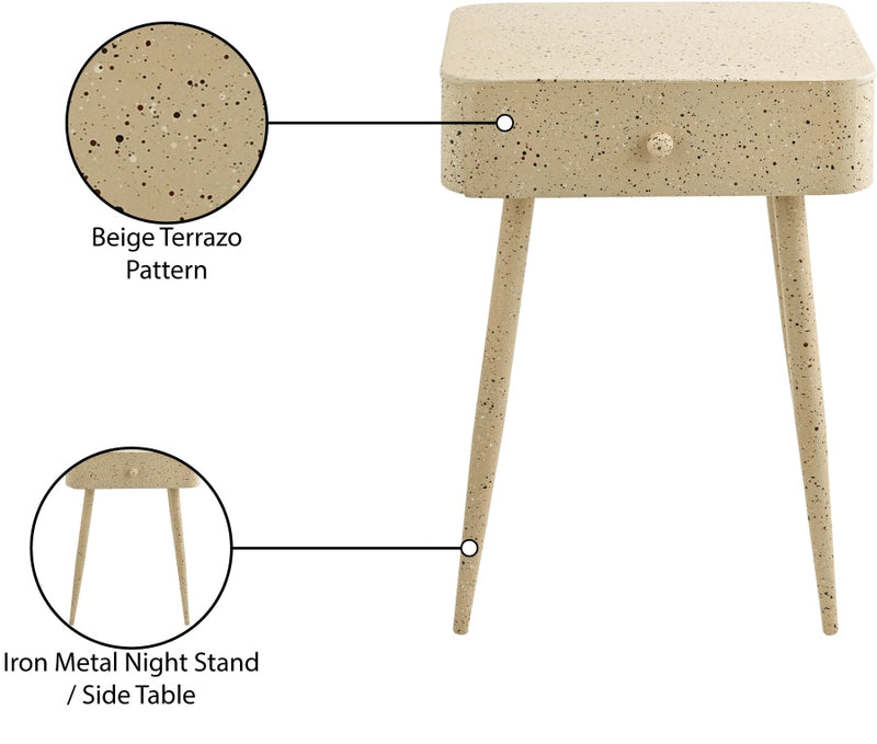 Rylan Terrazzo Pattern Iron Nightstand in Beige - 342Beige