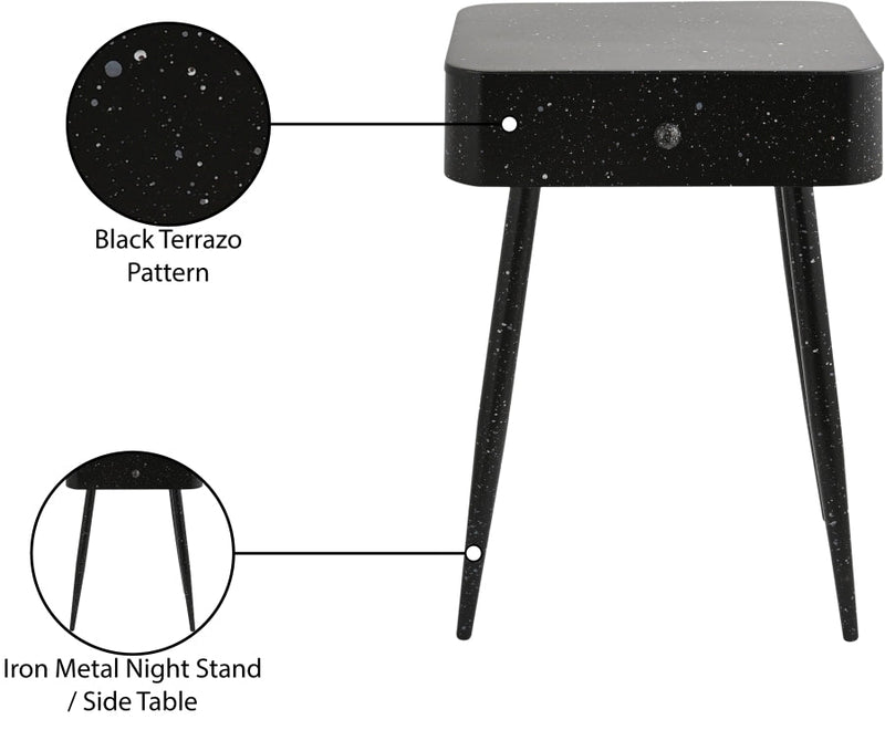 Rylan Terrazzo Pattern Iron Nightstand in Black - 342Black