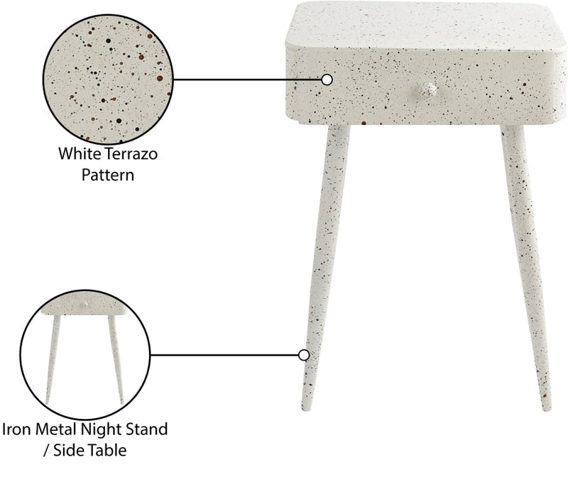 Rylan Terrazzo Pattern Iron Nightstand in White - 342White