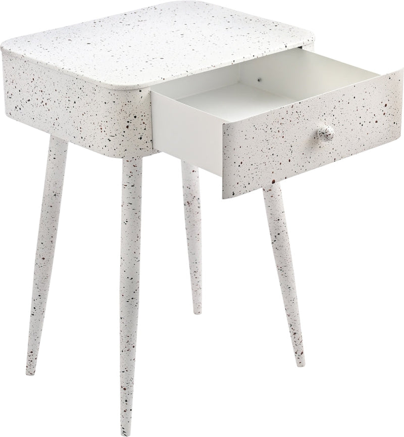 Rylan Terrazzo Pattern Iron Nightstand in White - 342White