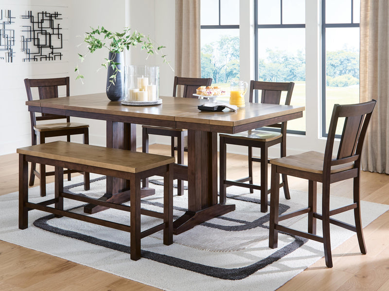 Rylandeen Counter Height Dining Table and 4 Barstools and Bench in Light Brown/Dark Brown - PKG024562