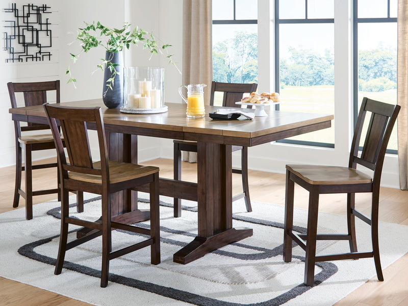 Rylandeen Counter Height Dining Table and 4 Barstools in Light Brown/Dark Brown - PKG024559
