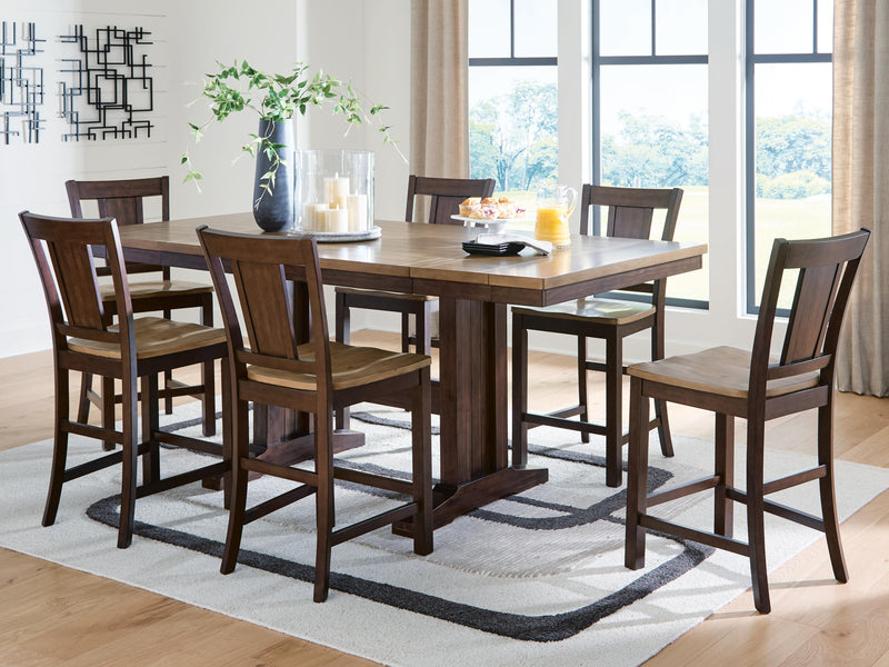 Rylandeen Counter Height Dining Table and 6 Barstools in Light Brown/Dark Brown - PKG024560