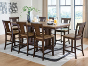 Rylandeen Counter Height Dining Table and 8 Barstools in Light Brown/Dark Brown - PKG024561