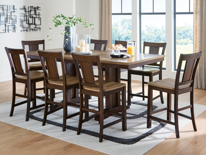 Rylandeen Counter Height Dining Table and 8 Barstools in Light Brown/Dark Brown - PKG024561