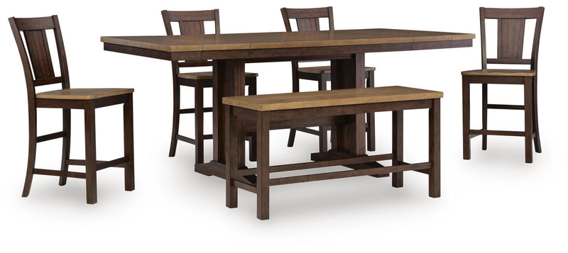 Rylandeen Counter Height Extension Dining Table 4 Barstools and Bench - PCD651D4