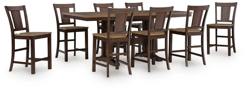 Rylandeen Counter Height Extension Dining Table and 8 Barstools - PCD651D6
