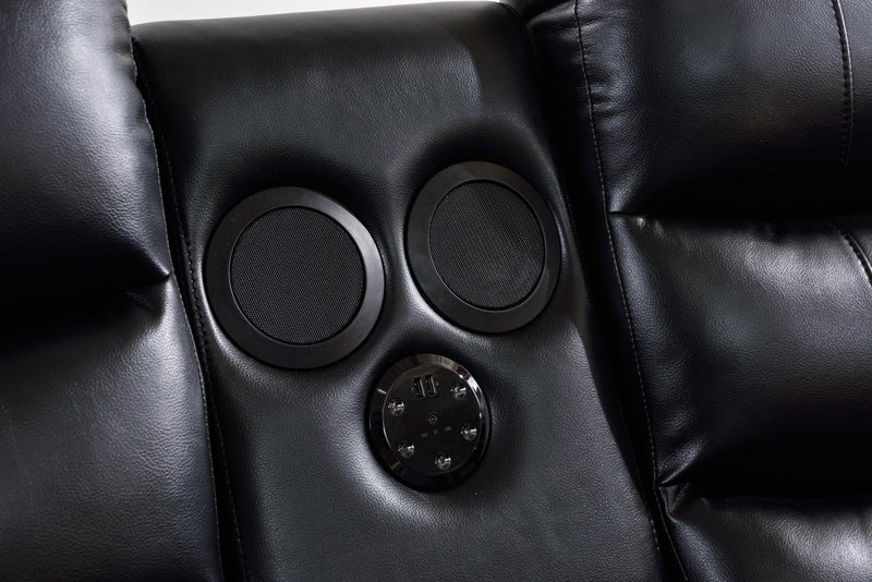 [S419-Sectional-1] Jovi - Sectional (S418_S419) (Black, Power, Tube LED, 3PC), Leather Gel, Brown With : Power Recliner, Console, Speaker, Sub Woofer, Tube LED light, Cup Holder, USB Charger Each - S419-Sectional-1