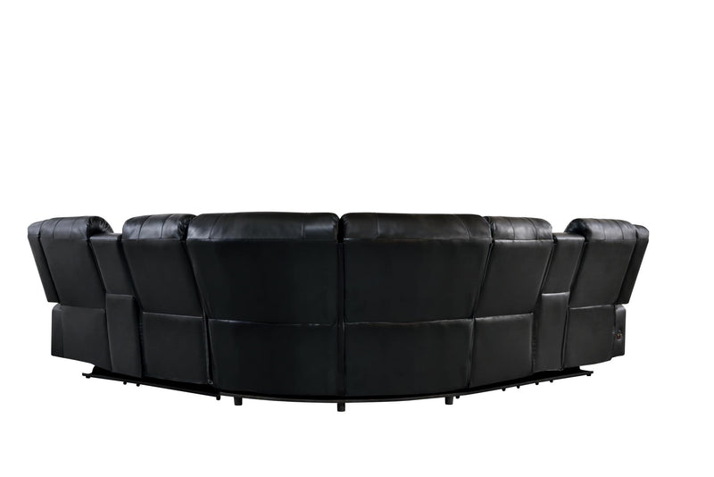 [S419-Sectional-1] Jovi - Sectional (S418_S419) (Black, Power, Tube LED, 3PC), Leather Gel, Brown With : Power Recliner, Console, Speaker, Sub Woofer, Tube LED light, Cup Holder, USB Charger Each - S419-Sectional-1