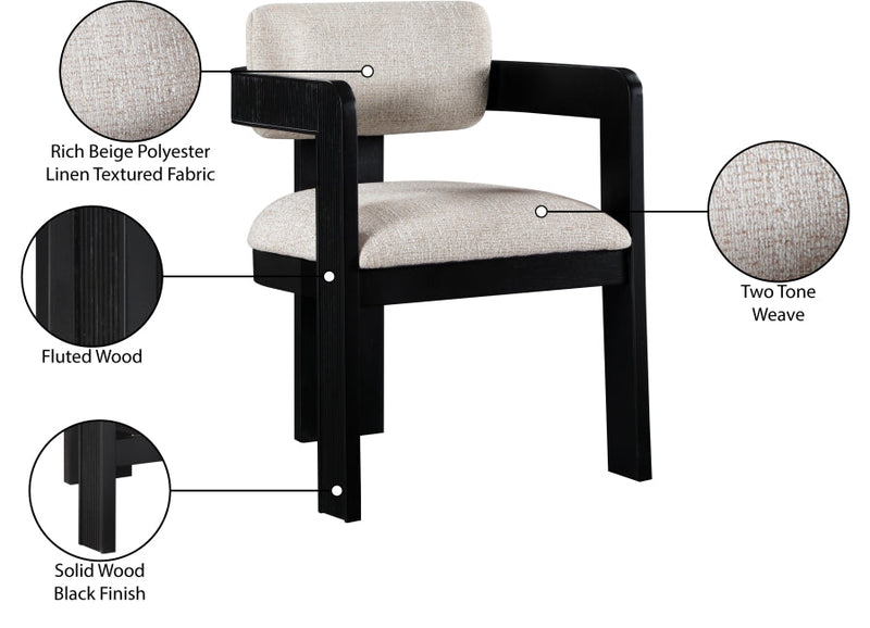 Sacha Linen Textured Fabric Upholstered Dining Chair in Beige, Set of 2 - 11092Beige-C