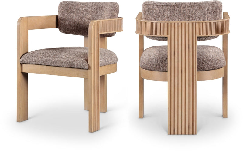 Sacha Linen Textured Fabric Upholstered Dining Chair in Brown, Set of 2 - 11091Brown-C