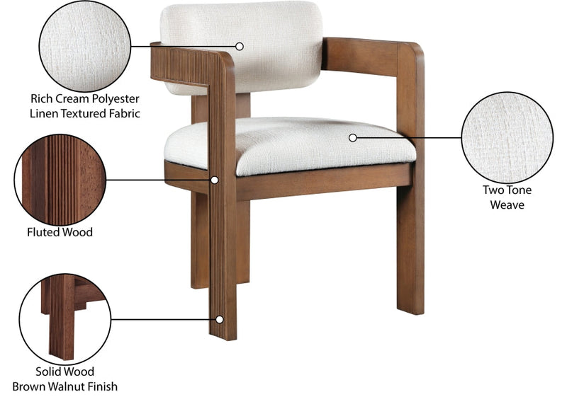 Sacha Linen Textured Fabric Upholstered Dining Chair in Cream, Set of 2 - 11093Cream-C