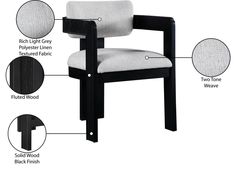 Sacha Linen Textured Fabric Upholstered Dining Chair in Grey, Set of 2 - 11092Grey-C