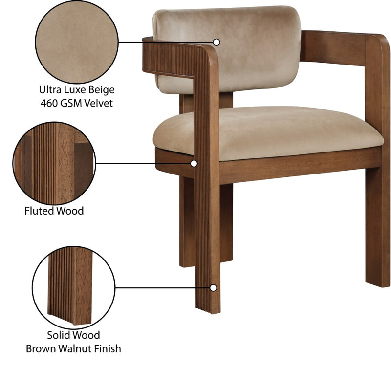 Sacha Velvet Upholstered Dining Chair in Beige, Set of 2 - 11096Beige-C