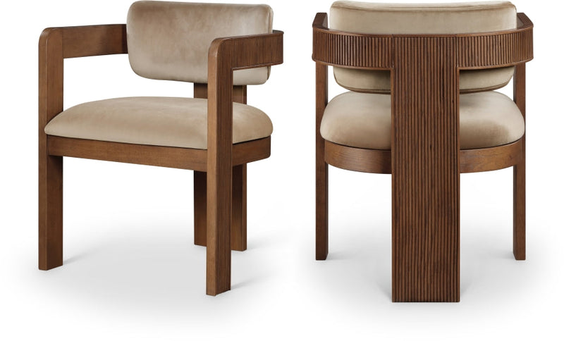 Sacha Velvet Upholstered Dining Chair in Beige, Set of 2 - 11096Beige-C