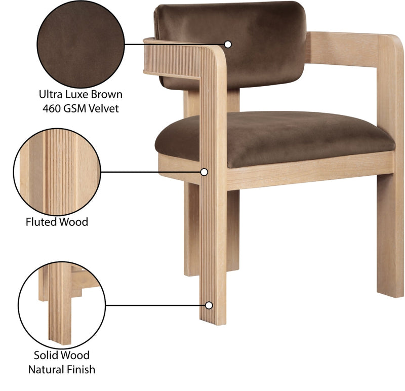 Sacha Velvet Upholstered Dining Chair in Brown, Set of 2 - 11094Brown-C
