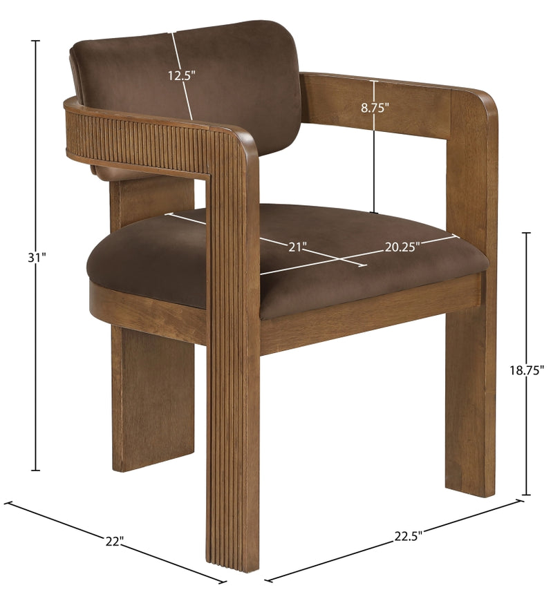Sacha Velvet Upholstered Dining Chair in Brown, Set of 2 - 11096Brown-C