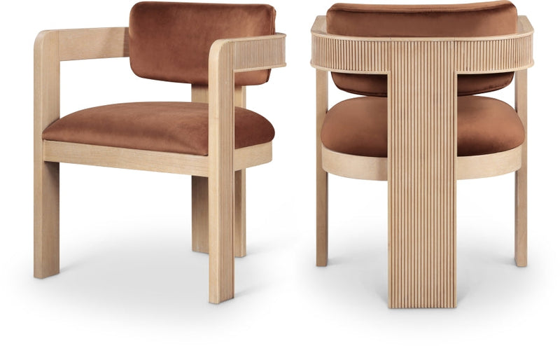 Sacha Velvet Upholstered Dining Chair in Cognac, Set of 2 - 11094Cognac-C