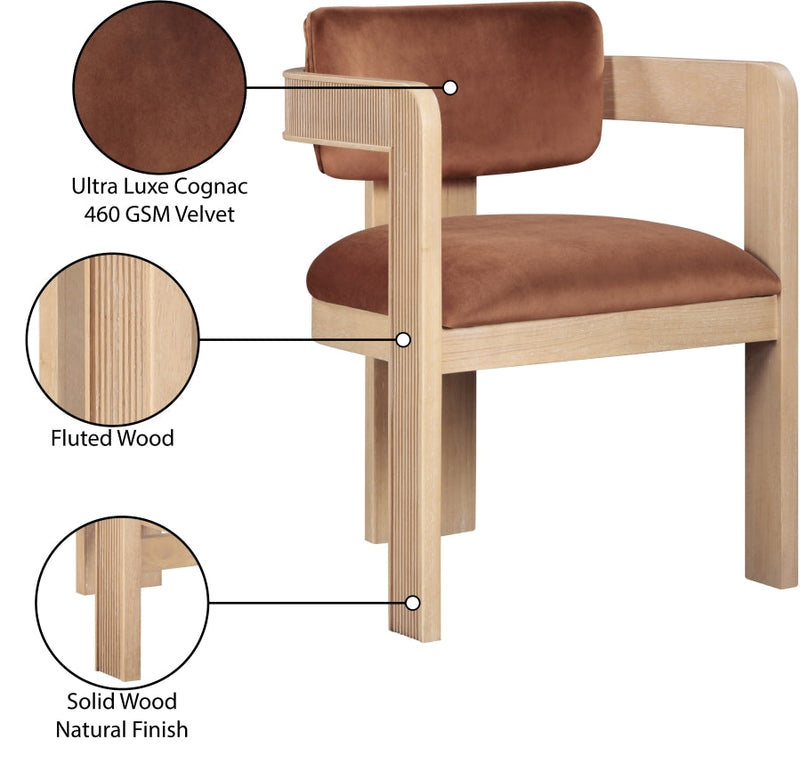 Sacha Velvet Upholstered Dining Chair in Cognac, Set of 2 - 11094Cognac-C